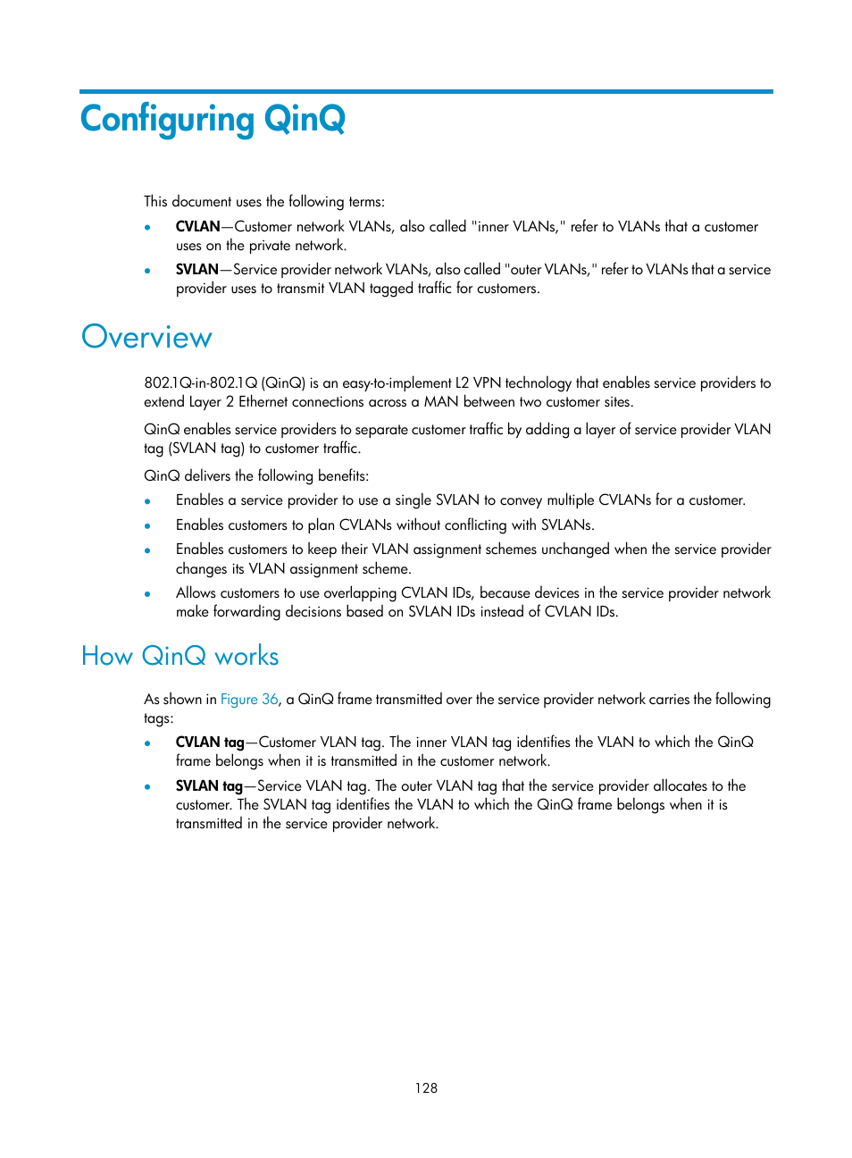 Configuring qinq, Overview, How qinq works | Configuration prerequisites, Configuration procedure, Nq, see "configuring qinq | H3C Technologies H3C S12500-X Series Switches User Manual | Page 139 / 216