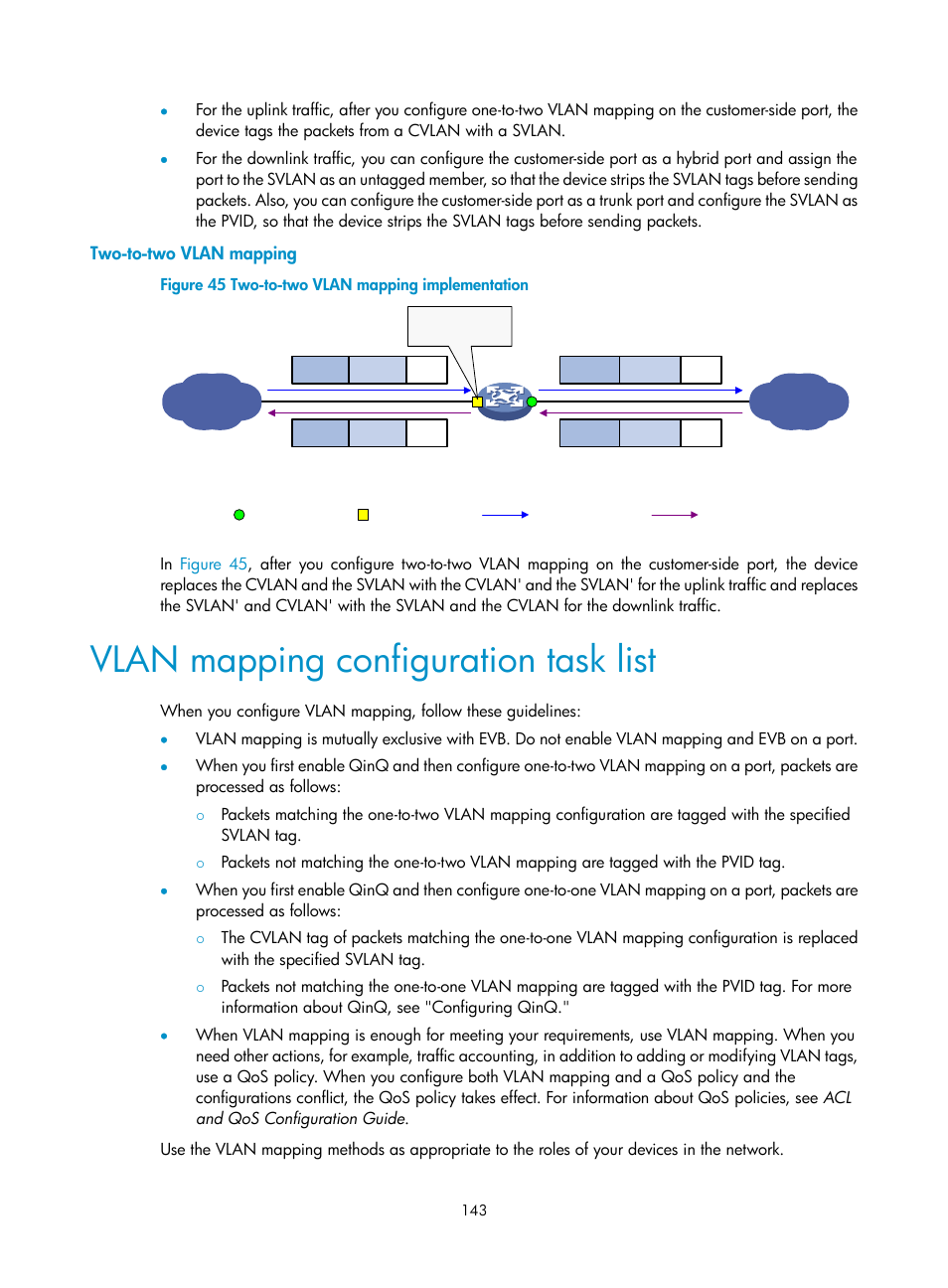 Two-to-two vlan mapping, Vlan mapping configuration task list, Loop detection interval | Loop protection actions | H3C Technologies H3C S12500-X Series Switches User Manual | Page 154 / 216