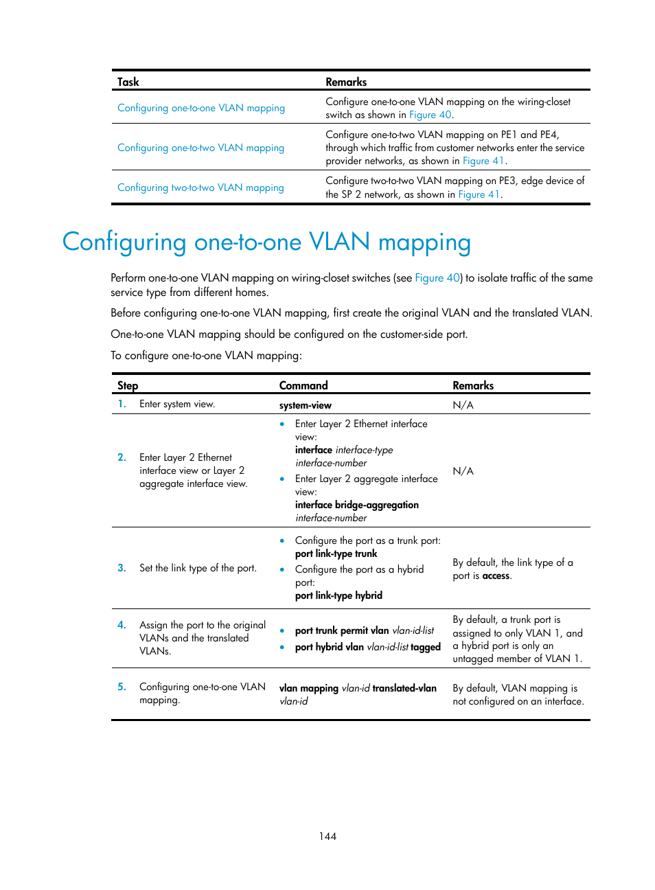 Configuring one-to-one vlan mapping, Port status auto recovery, Loop detection configuration task list | H3C Technologies H3C S12500-X Series Switches User Manual | Page 155 / 216