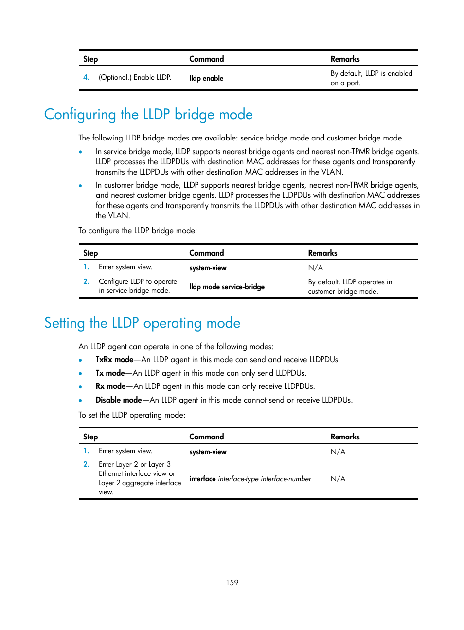 Configuring the lldp bridge mode, Setting the lldp operating mode, Assigning a trunk port to a vlan | H3C Technologies H3C S12500-X Series Switches User Manual | Page 170 / 216