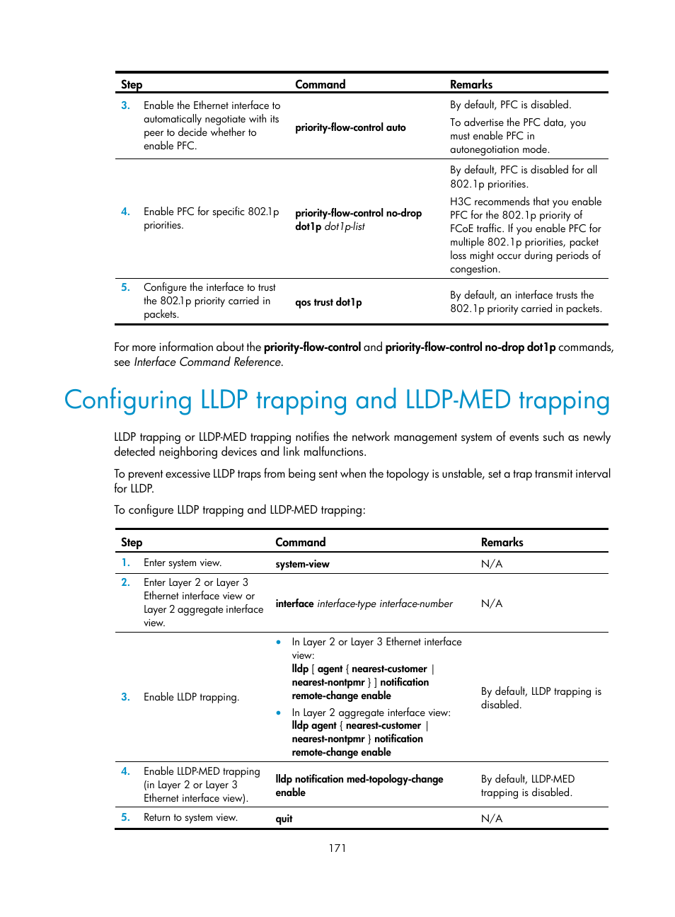 Configuring lldp trapping and lldp-med trapping | H3C Technologies H3C S12500-X Series Switches User Manual | Page 182 / 216