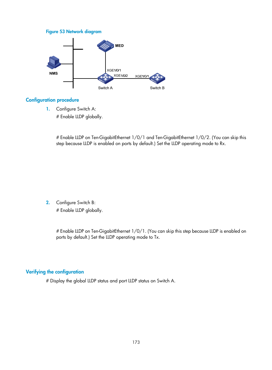 Configuration procedure, Verifying the configuration | H3C Technologies H3C S12500-X Series Switches User Manual | Page 184 / 216