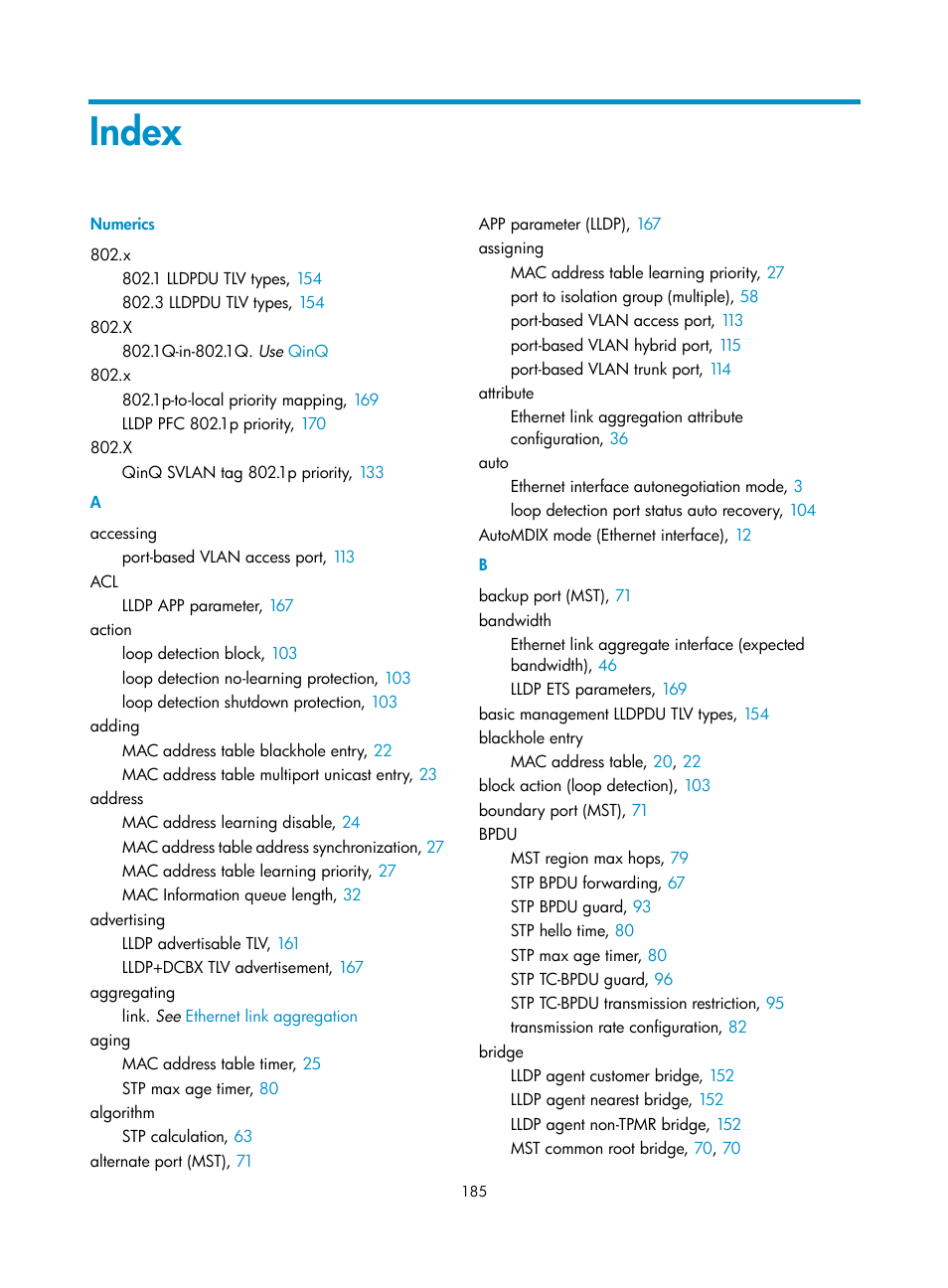 Displaying and maintaining qinq, Index | H3C Technologies H3C S12500-X Series Switches User Manual | Page 196 / 216