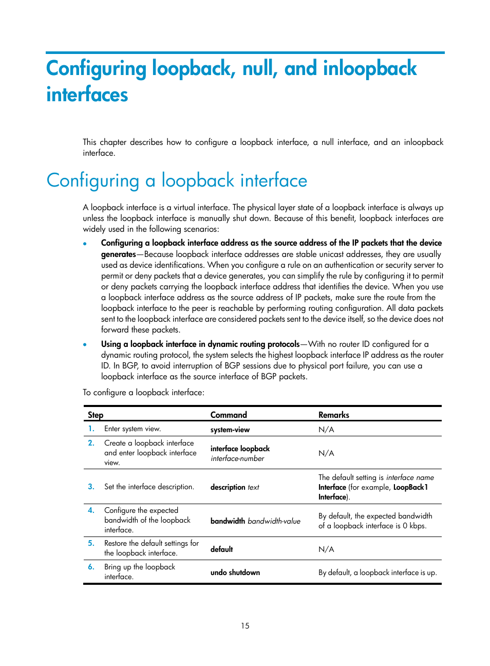 Configuring a loopback interface | H3C Technologies H3C S12500-X Series Switches User Manual | Page 26 / 216