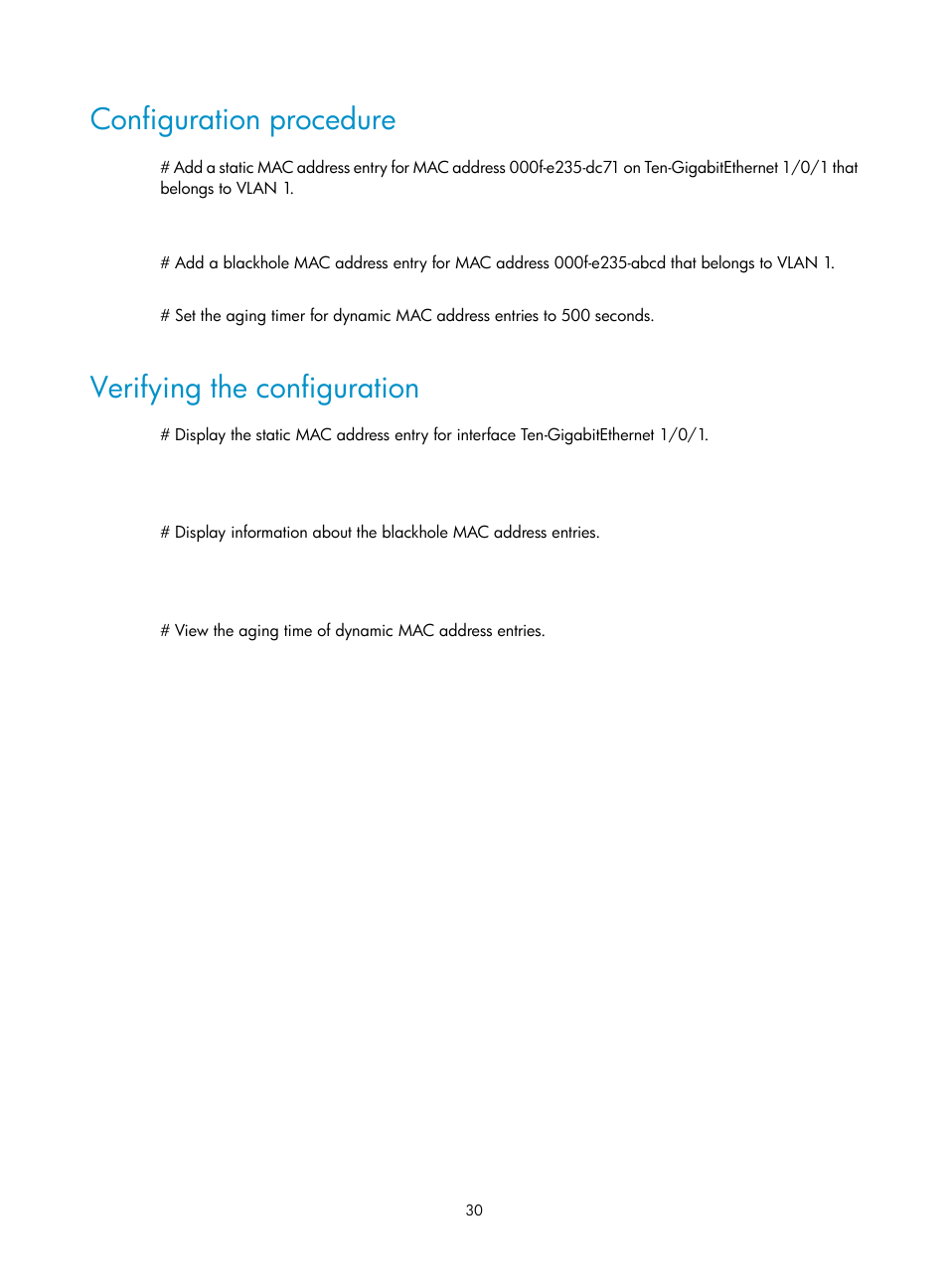 Configuration procedure, Verifying the configuration | H3C Technologies H3C S12500-X Series Switches User Manual | Page 41 / 216