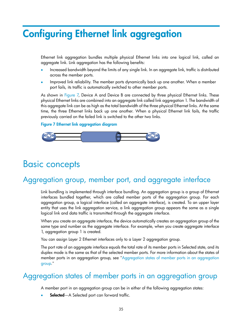 Configuring ethernet link aggregation, Basic concepts, Configuring the mac learning limit on interfaces | H3C Technologies H3C S12500-X Series Switches User Manual | Page 46 / 216