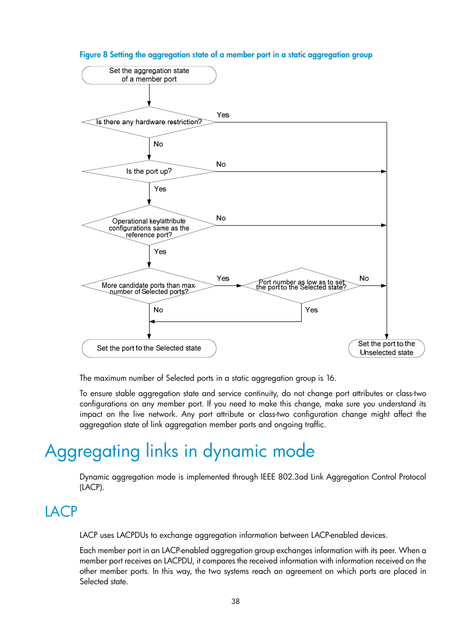 Aggregating links in dynamic mode, Lacp, Enabling mac address synchronization | H3C Technologies H3C S12500-X Series Switches User Manual | Page 49 / 216