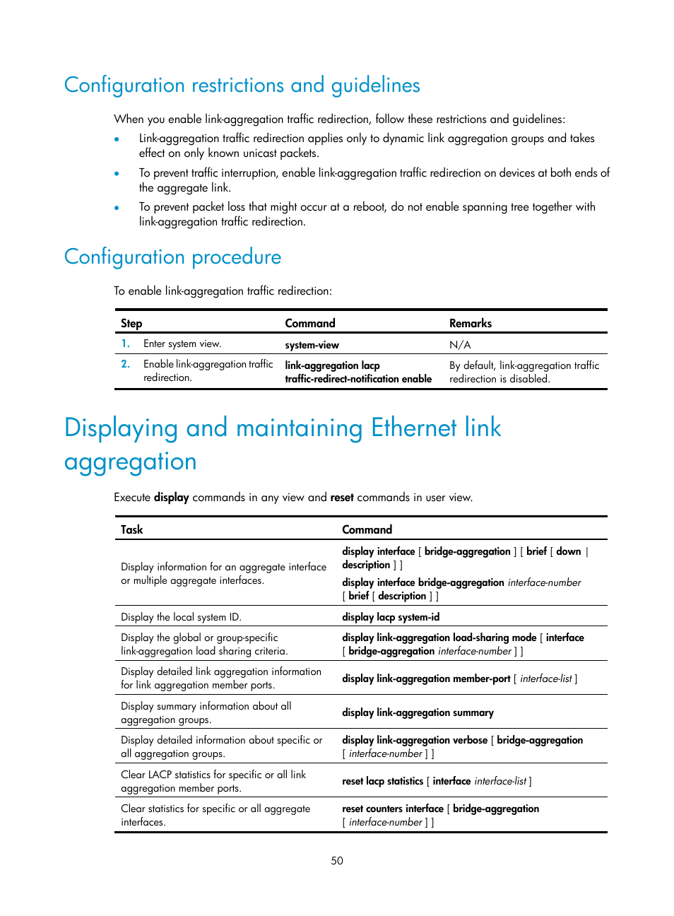 Configuration restrictions and guidelines, Configuration procedure, Operational key | Configuration types | H3C Technologies H3C S12500-X Series Switches User Manual | Page 61 / 216