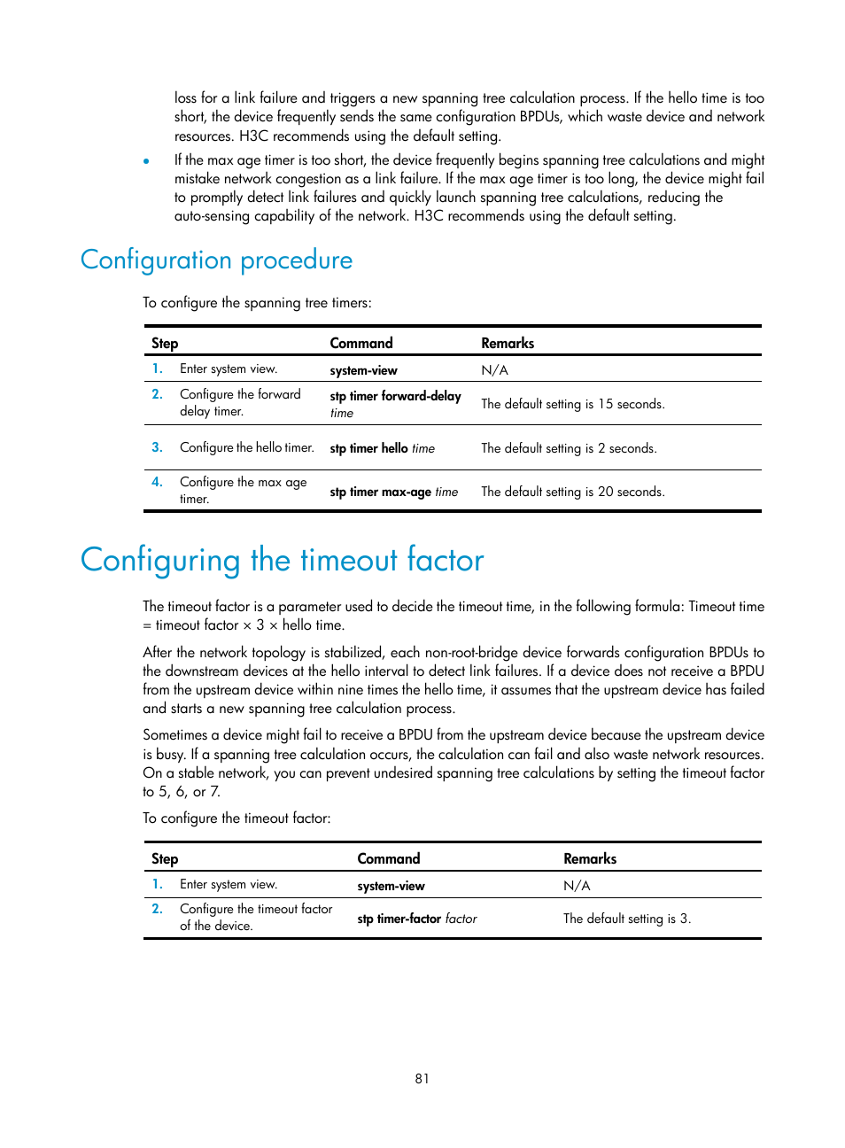 Configuration procedure, Configuring the timeout factor, Configuring port isolation | H3C Technologies H3C S12500-X Series Switches User Manual | Page 92 / 216