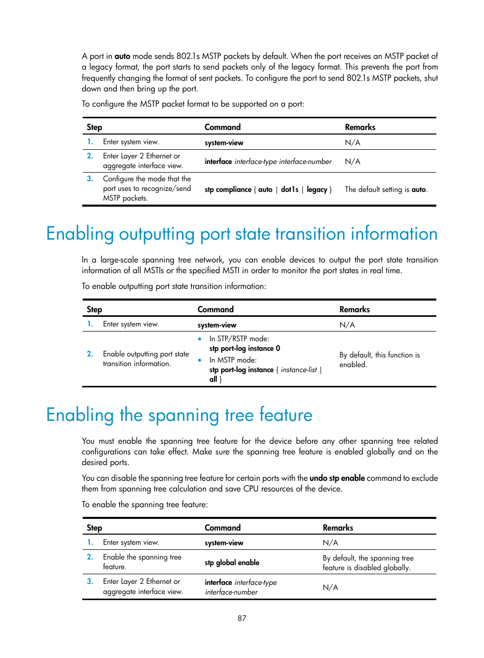 Enabling the spanning tree feature, Basic concepts in stp | H3C Technologies H3C S12500-X Series Switches User Manual | Page 98 / 216