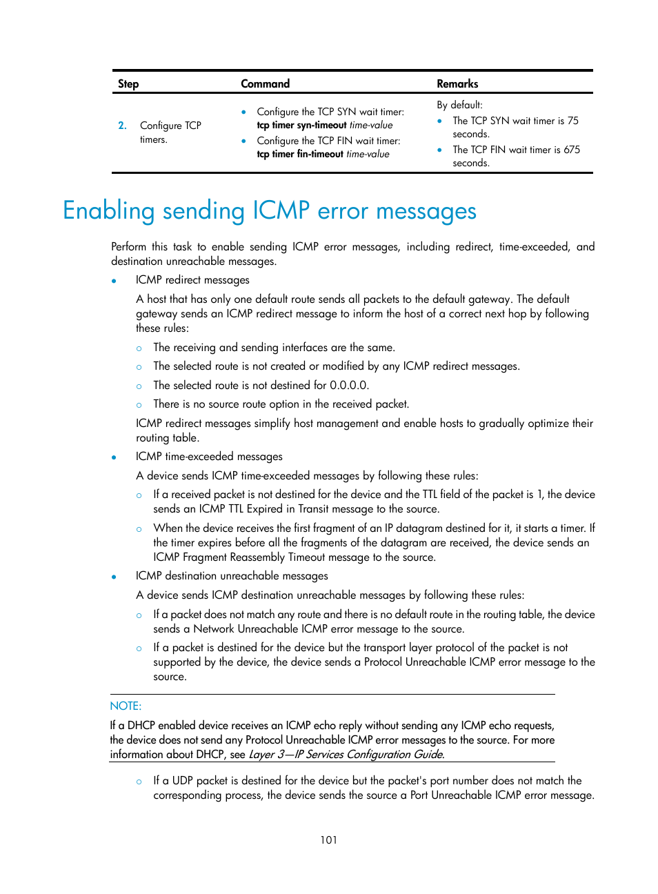 Enabling sending icmp error messages, Dhcp snooping support for option 82, Dhcp snooping configuration task list | H3C Technologies H3C S12500-X Series Switches User Manual | Page 112 / 206