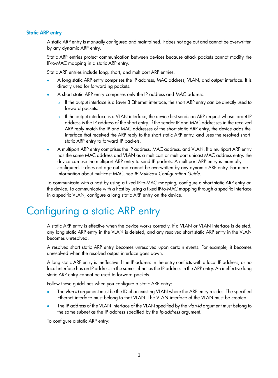 Static arp entry, Configuring a static arp entry, Arp table | H3C Technologies H3C S12500-X Series Switches User Manual | Page 14 / 206