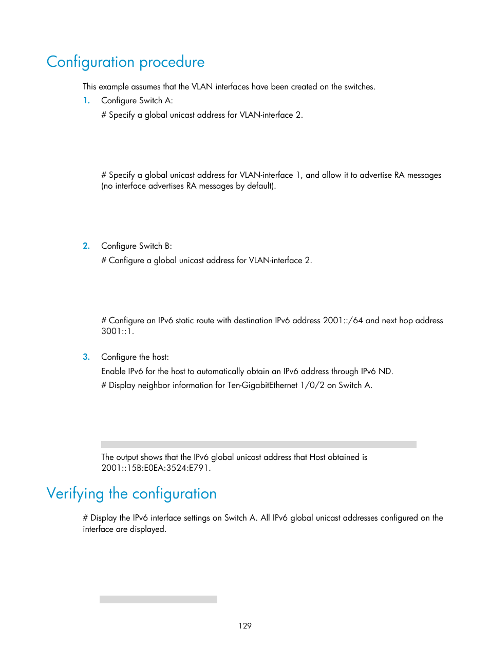 Configuration procedure, Verifying the configuration | H3C Technologies H3C S12500-X Series Switches User Manual | Page 140 / 206