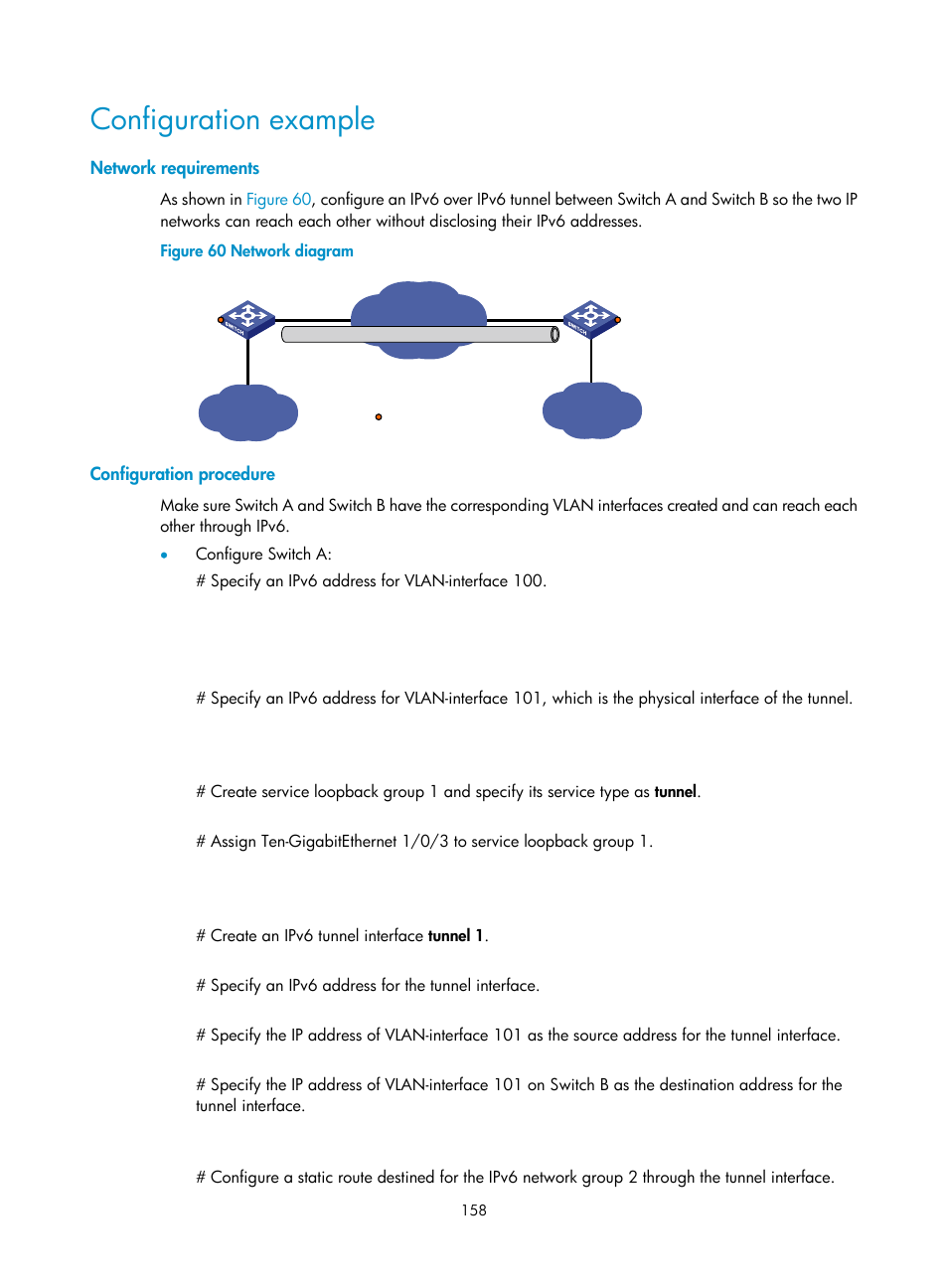 Configuration example, Network requirements, Configuration procedure | H3C Technologies H3C S12500-X Series Switches User Manual | Page 169 / 206