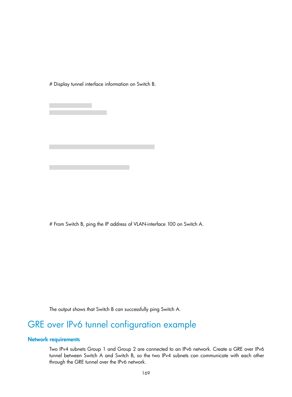 Gre over ipv6 tunnel configuration example, Network requirements, Ipv6 nd protocol | H3C Technologies H3C S12500-X Series Switches User Manual | Page 180 / 206