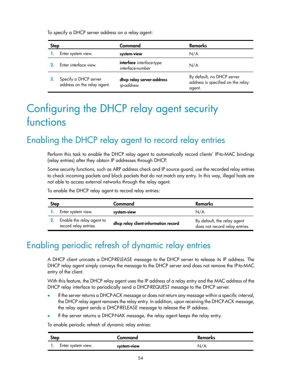 Enabling periodic refresh of dynamic relay entries | H3C Technologies H3C S12500-X Series Switches User Manual | Page 65 / 206