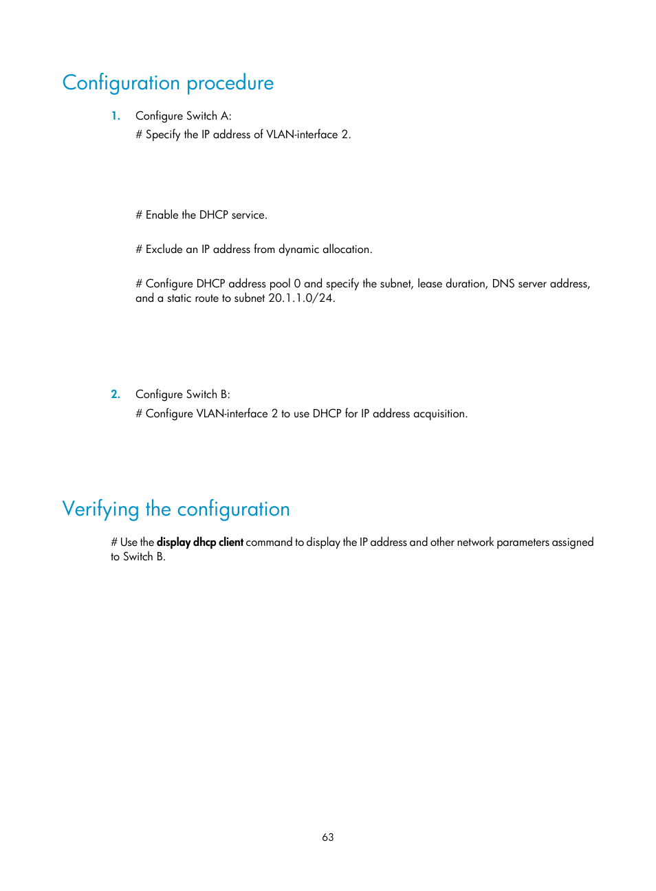 Configuration procedure, Verifying the configuration | H3C Technologies H3C S12500-X Series Switches User Manual | Page 74 / 206