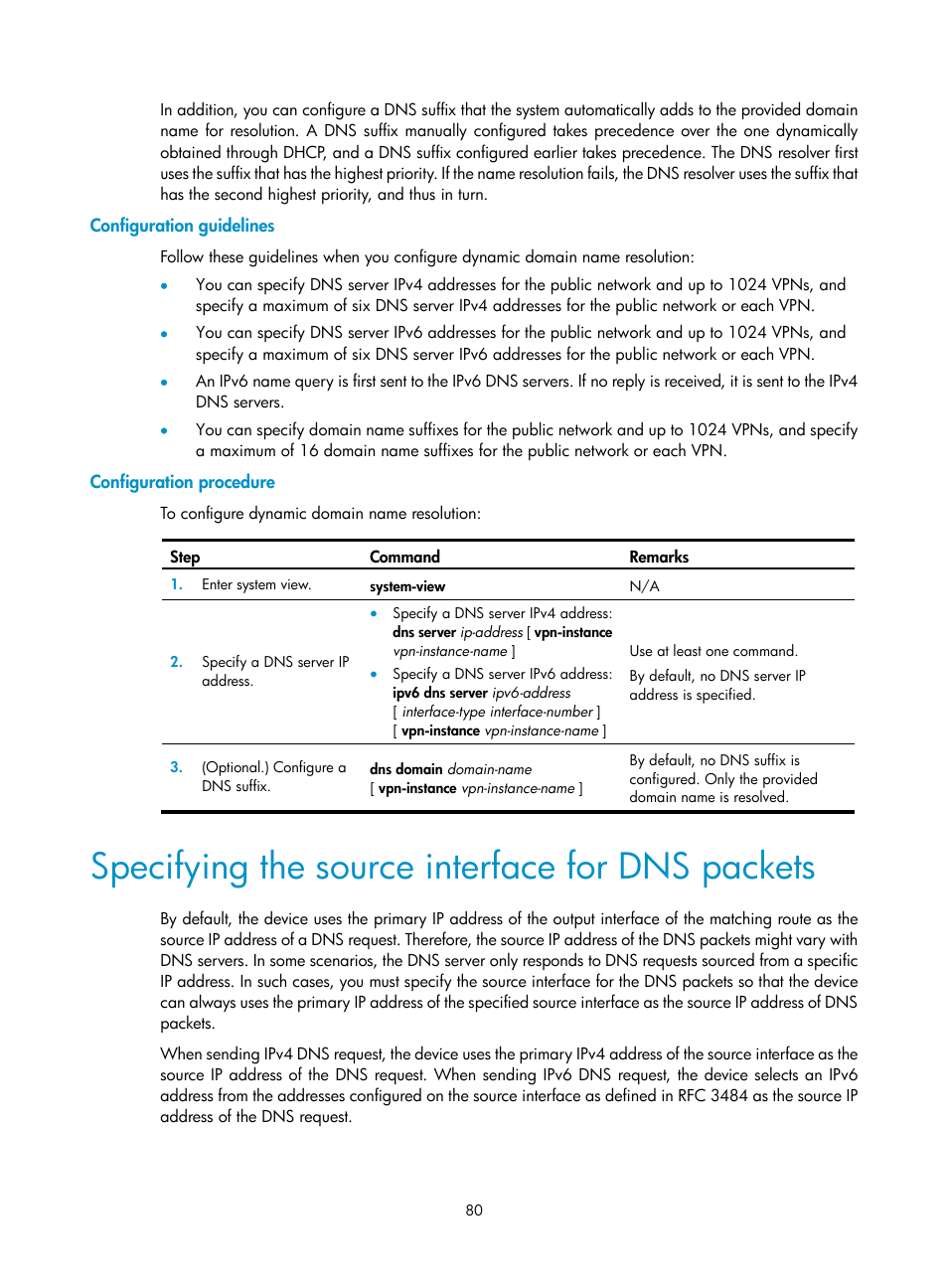 Configuration guidelines, Configuration procedure, Specifying the source interface for dns packets | Enabling periodic refresh of dynamic relay entries | H3C Technologies H3C S12500-X Series Switches User Manual | Page 91 / 206