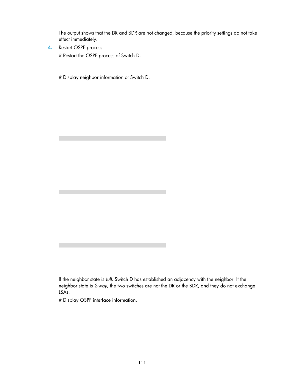 Specifying spf calculation interval, Specifying the lsa arrival interval | H3C Technologies H3C S12500-X Series Switches User Manual | Page 125 / 442