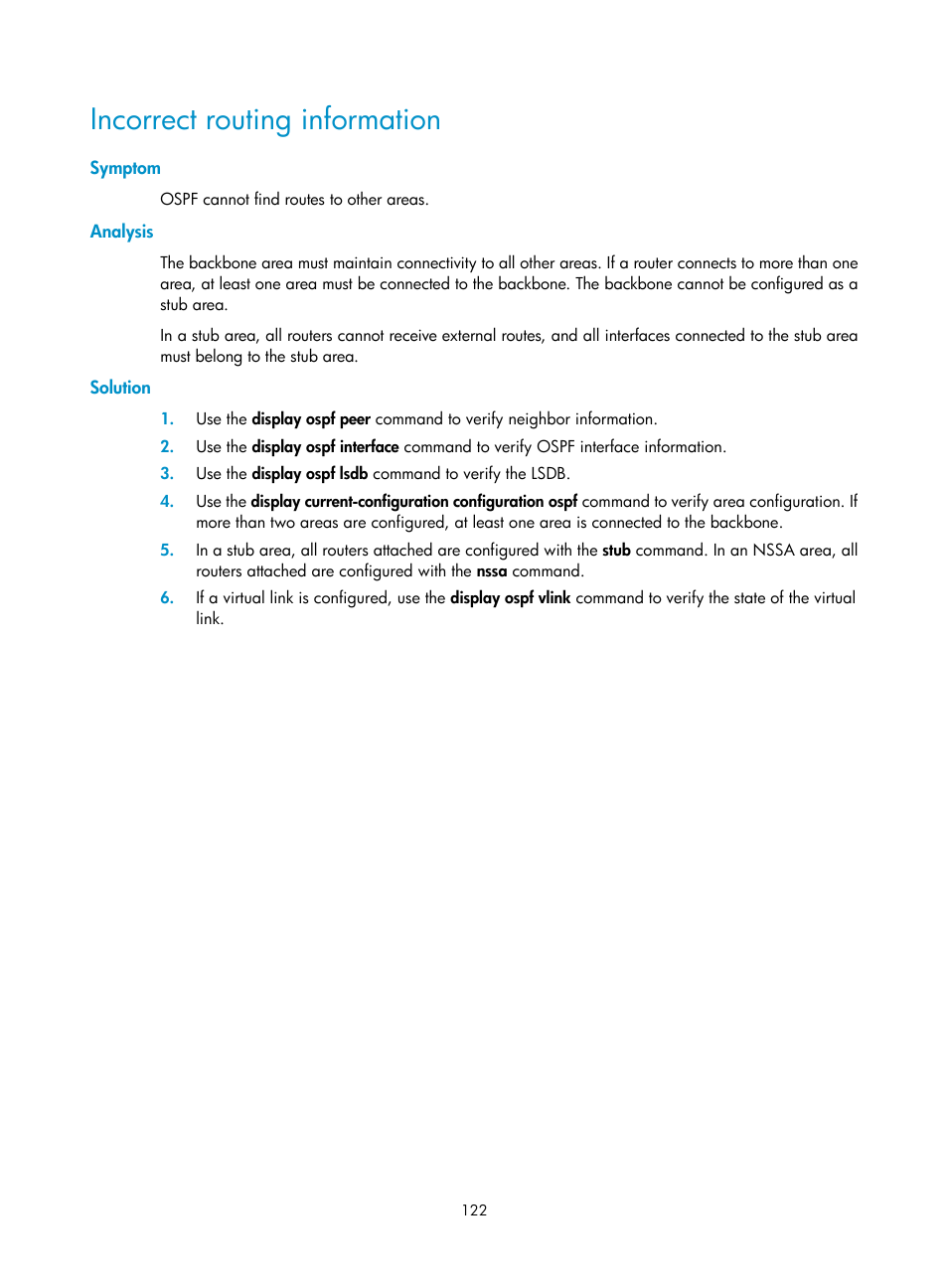 Configuring prefix suppression, Configuring prefix suppression for an ospf process, Incorrect routing information | H3C Technologies H3C S12500-X Series Switches User Manual | Page 136 / 442