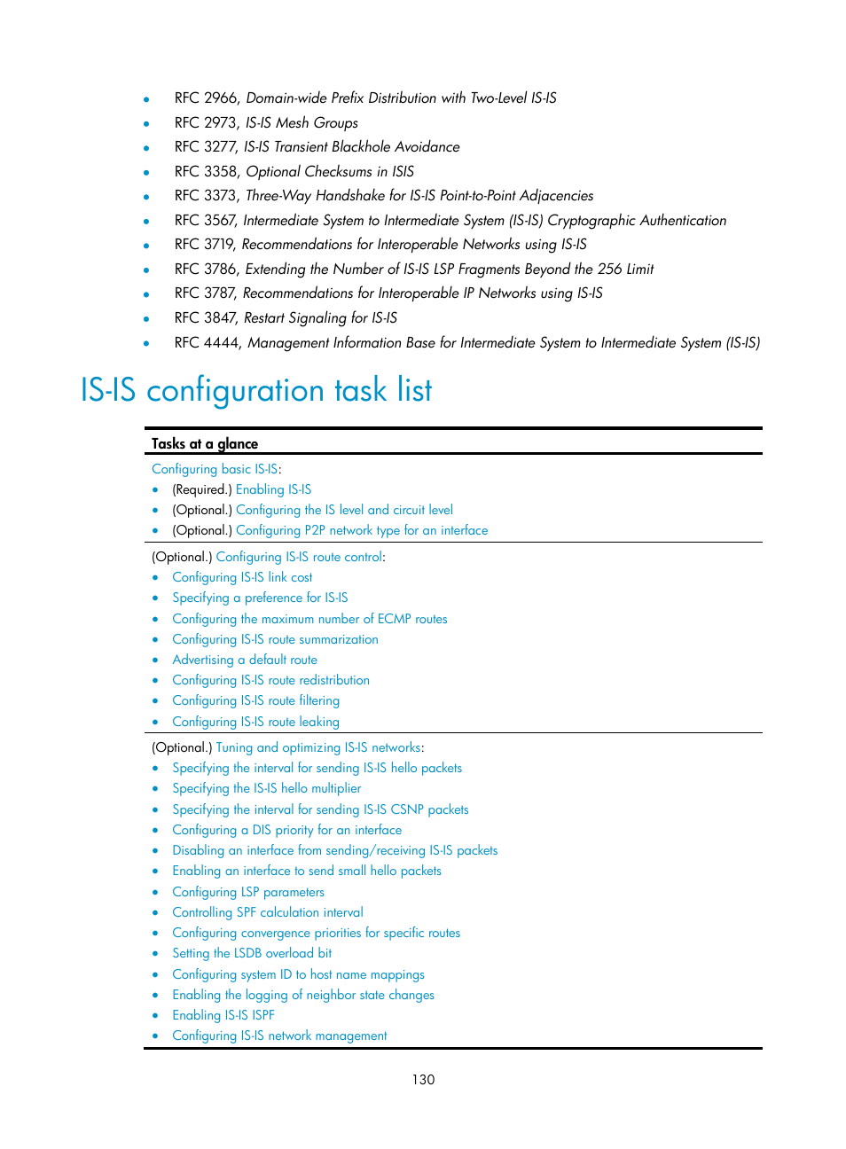 Configuring bidirectional control detection, Is-is configuration task list | H3C Technologies H3C S12500-X Series Switches User Manual | Page 144 / 442