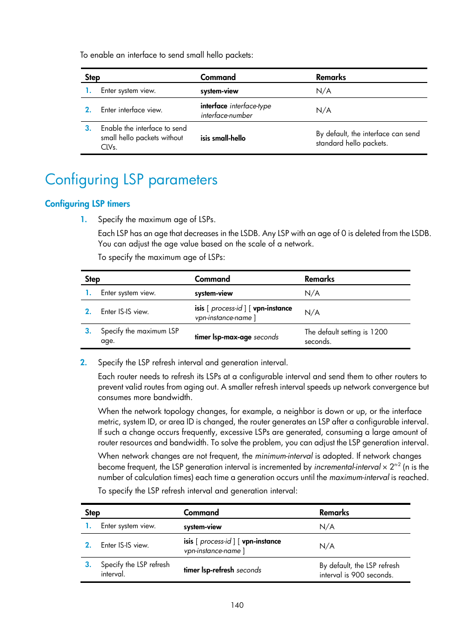 Ospf route redistribution configuration example, Configuring lsp parameters | H3C Technologies H3C S12500-X Series Switches User Manual | Page 154 / 442