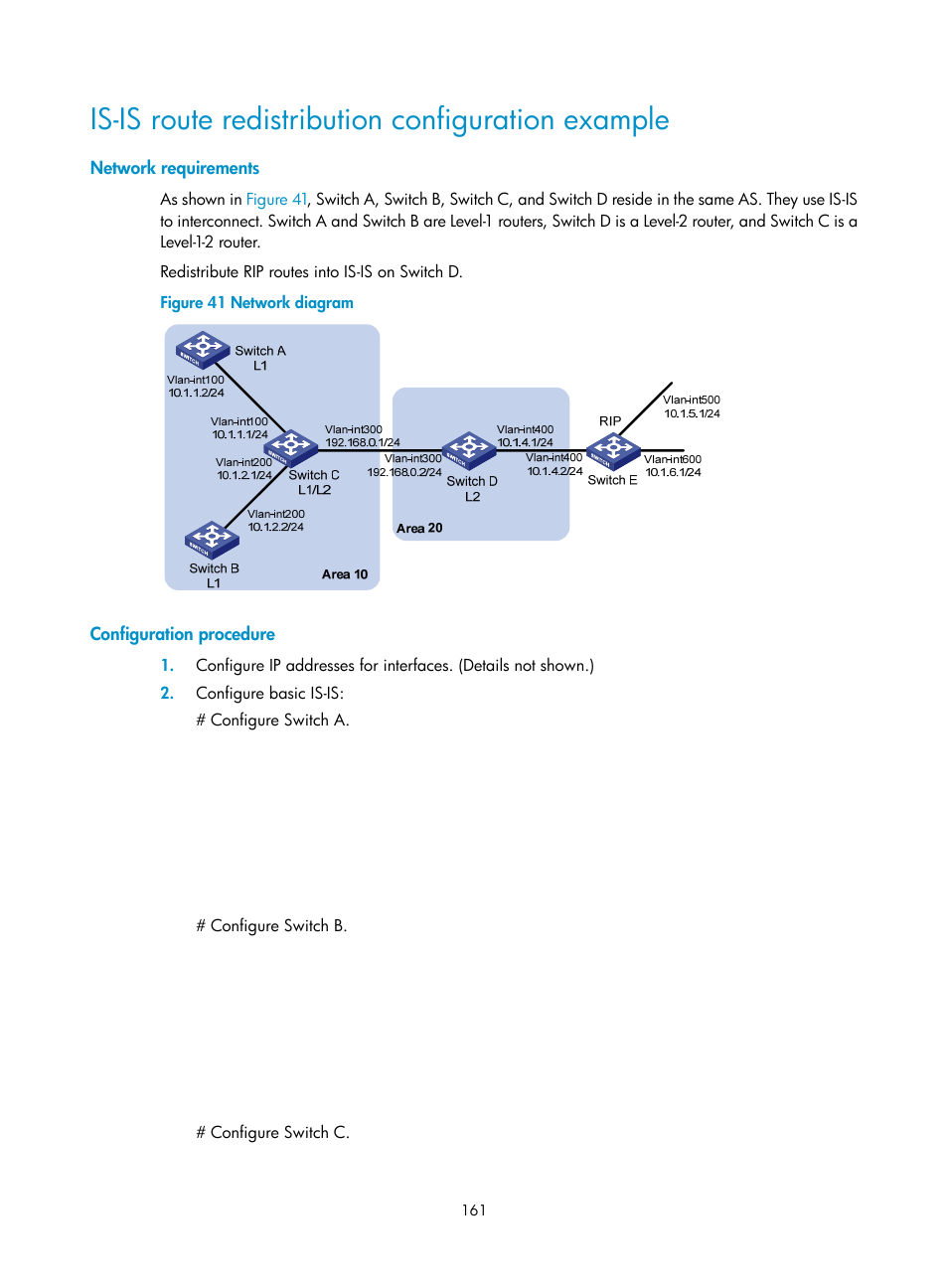 Is-is route redistribution configuration example | H3C Technologies H3C S12500-X Series Switches User Manual | Page 175 / 442