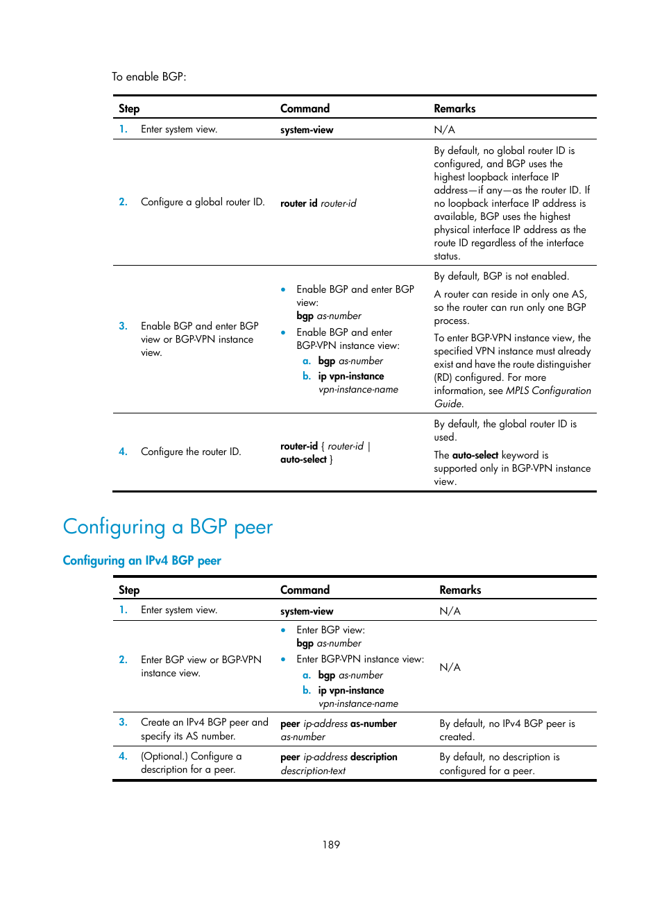 Specifying the is-is hello multiplier, Configuring a bgp peer | H3C Technologies H3C S12500-X Series Switches User Manual | Page 203 / 442