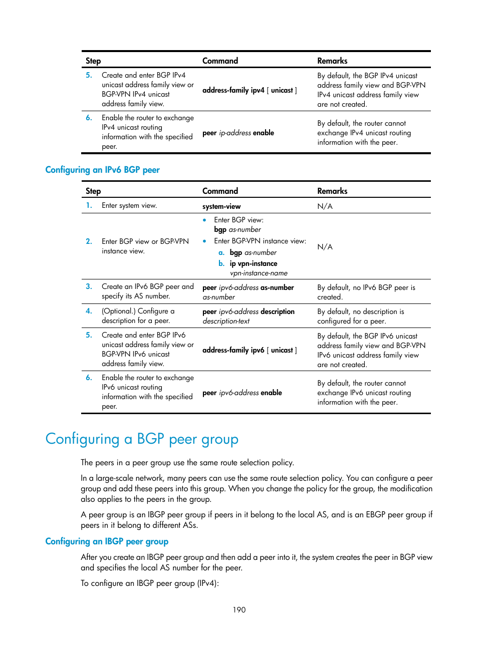 Configuring a dis priority for an interface, Configuring a bgp peer group | H3C Technologies H3C S12500-X Series Switches User Manual | Page 204 / 442