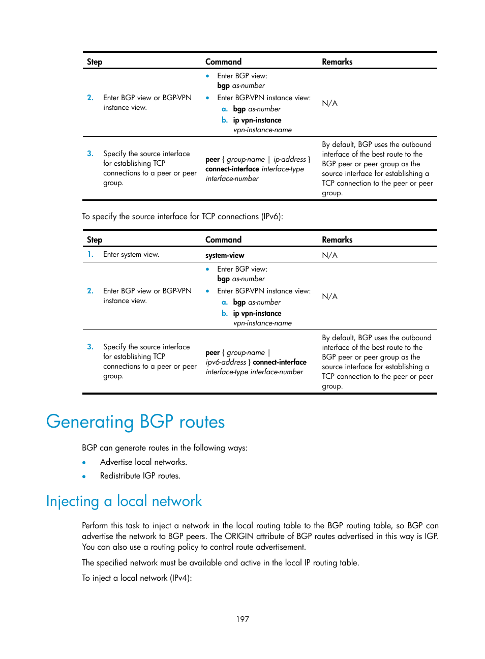 Setting the lsdb overload bit, Configuring system id to host name mappings, Generating bgp routes | Injecting a local network | H3C Technologies H3C S12500-X Series Switches User Manual | Page 211 / 442