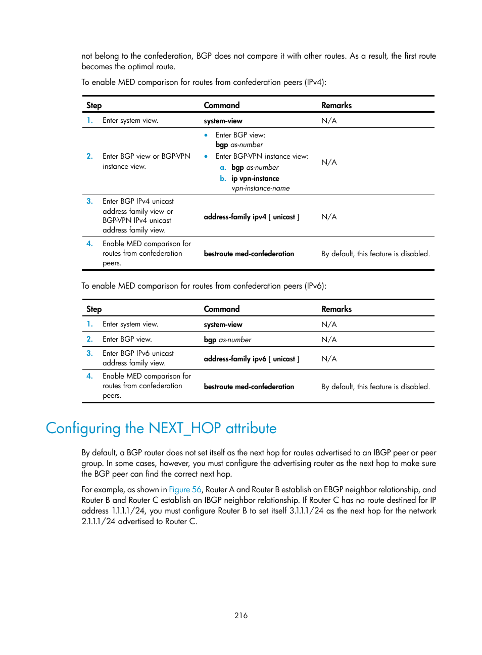 Configuring the next_hop attribute | H3C Technologies H3C S12500-X Series Switches User Manual | Page 230 / 442