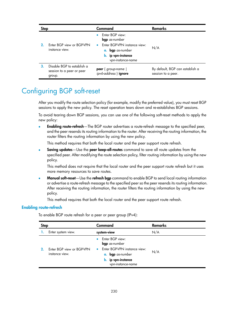 Is-is frr configuration example, Configuring bgp soft-reset | H3C Technologies H3C S12500-X Series Switches User Manual | Page 244 / 442