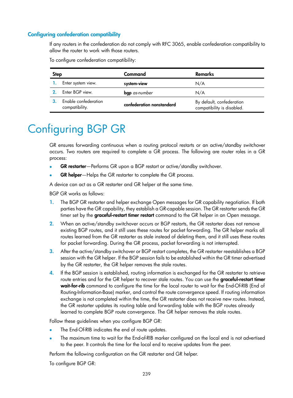 Configuring bgp gr | H3C Technologies H3C S12500-X Series Switches User Manual | Page 253 / 442