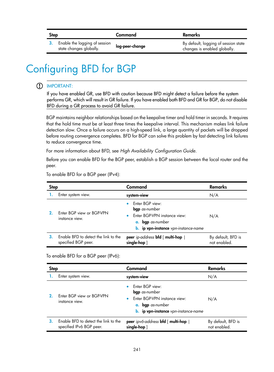 Bgp route advertisement rules, Bgp load balancing, Configuring bfd for bgp | H3C Technologies H3C S12500-X Series Switches User Manual | Page 255 / 442