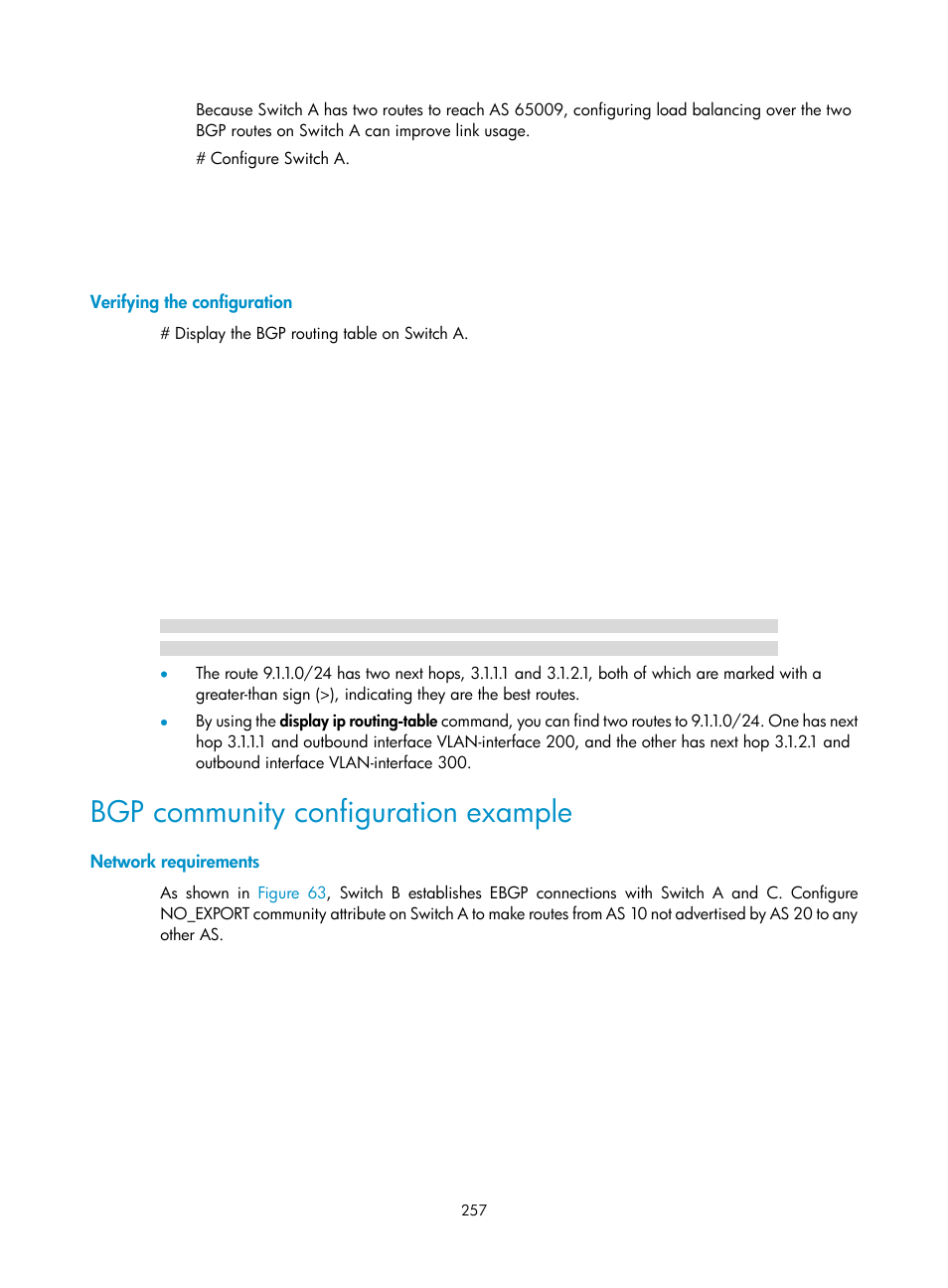 Bgp community configuration example | H3C Technologies H3C S12500-X Series Switches User Manual | Page 271 / 442