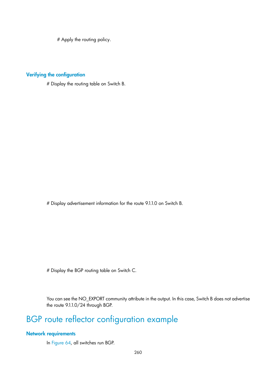 Bgp route reflector configuration example | H3C Technologies H3C S12500-X Series Switches User Manual | Page 274 / 442