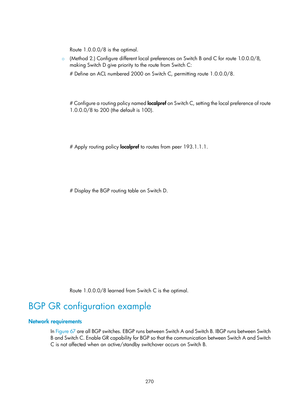 Bgp gr configuration example | H3C Technologies H3C S12500-X Series Switches User Manual | Page 284 / 442