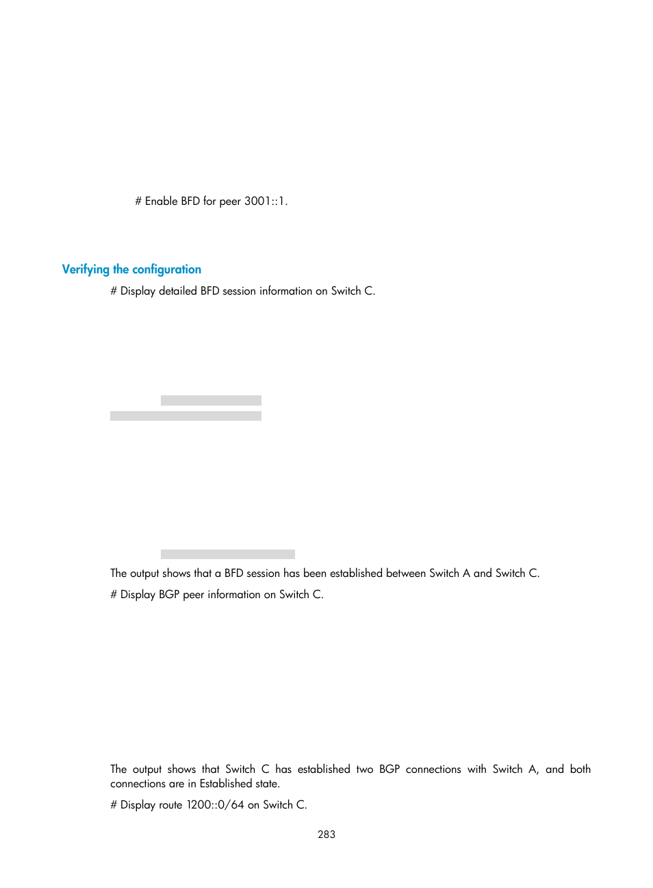 Configuring the med attribute, Verifying the configuration | H3C Technologies H3C S12500-X Series Switches User Manual | Page 297 / 442