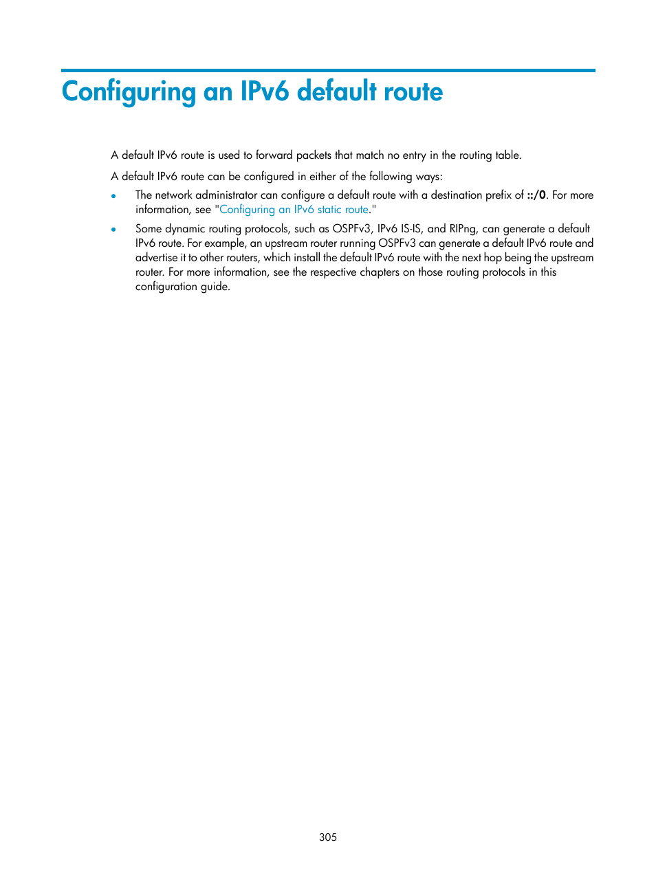 Configuring an ipv6 default route | H3C Technologies H3C S12500-X Series Switches User Manual | Page 319 / 442