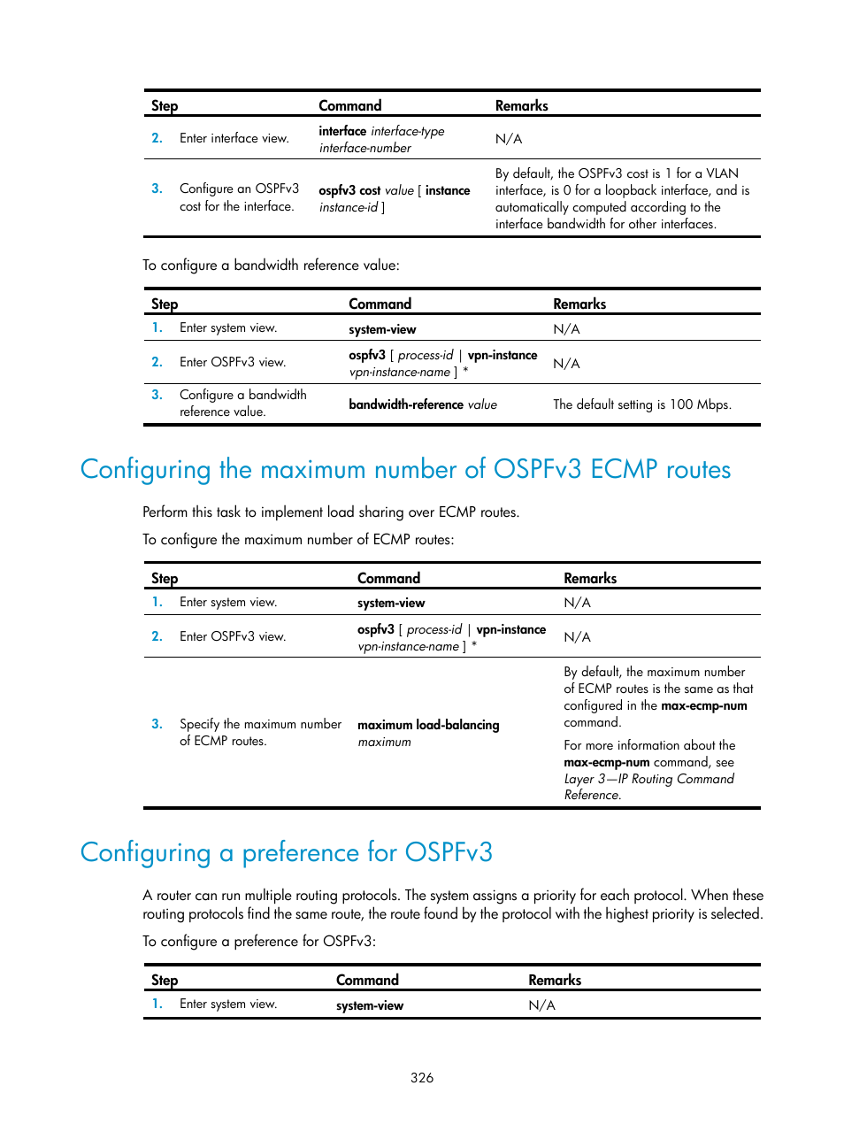 Configuring a preference for ospfv3 | H3C Technologies H3C S12500-X Series Switches User Manual | Page 340 / 442