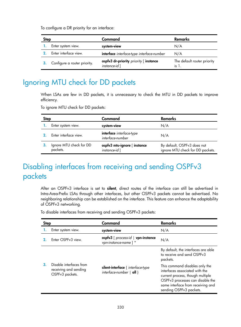 Ignoring mtu check for dd packets | H3C Technologies H3C S12500-X Series Switches User Manual | Page 344 / 442