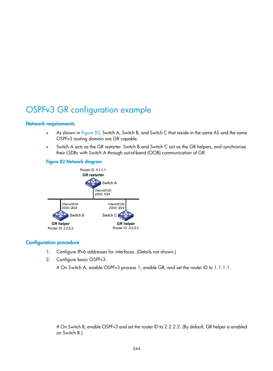 Ospfv3 gr configuration example | H3C Technologies H3C S12500-X Series Switches User Manual | Page 358 / 442