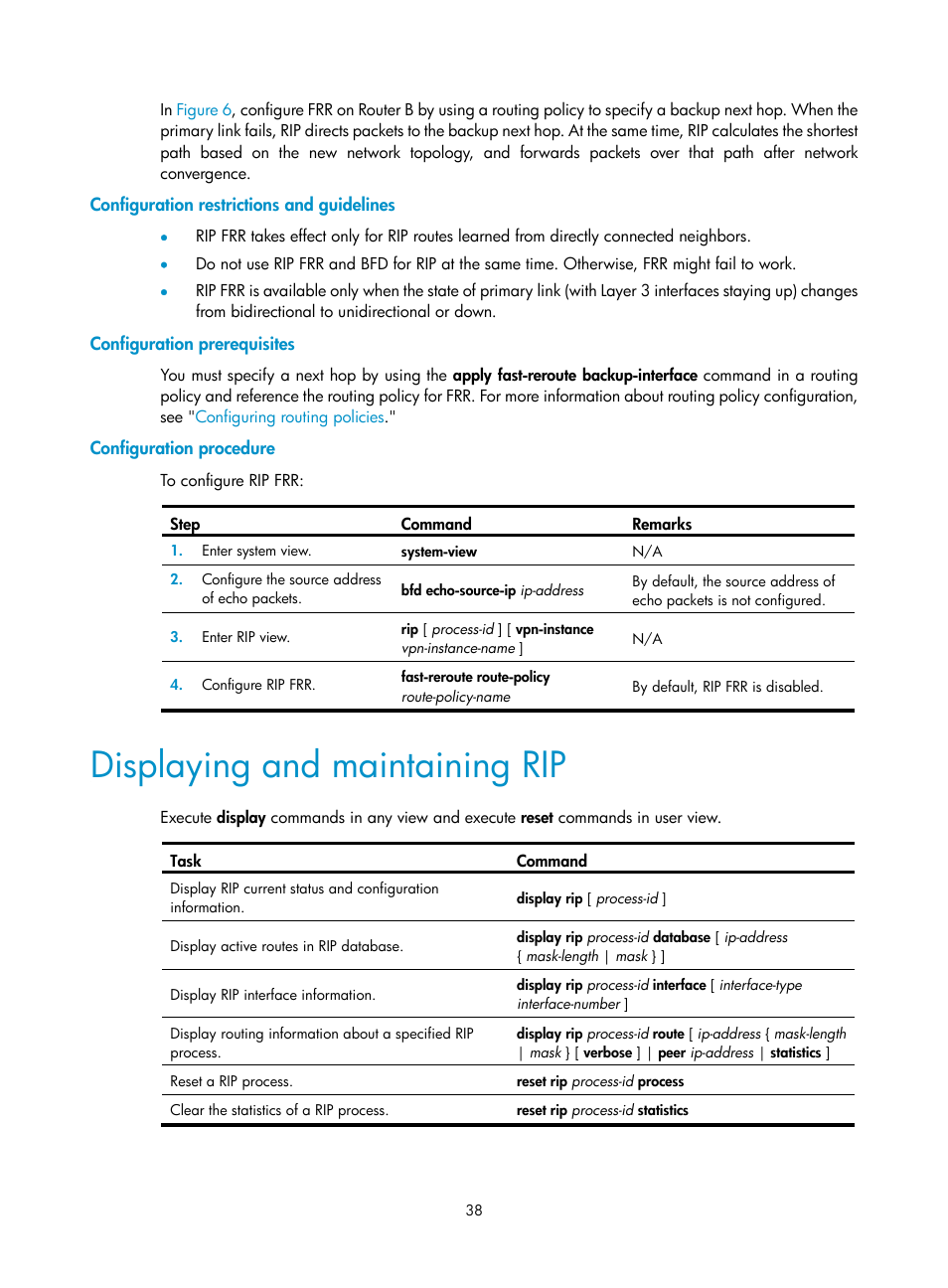 Displaying and maintaining rip | H3C Technologies H3C S12500-X Series Switches User Manual | Page 52 / 442