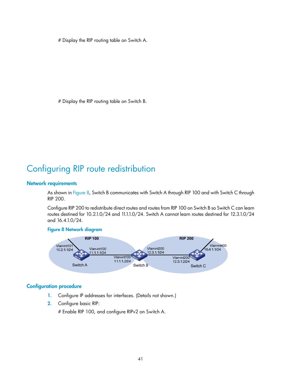 Configuring rip route redistribution | H3C Technologies H3C S12500-X Series Switches User Manual | Page 55 / 442