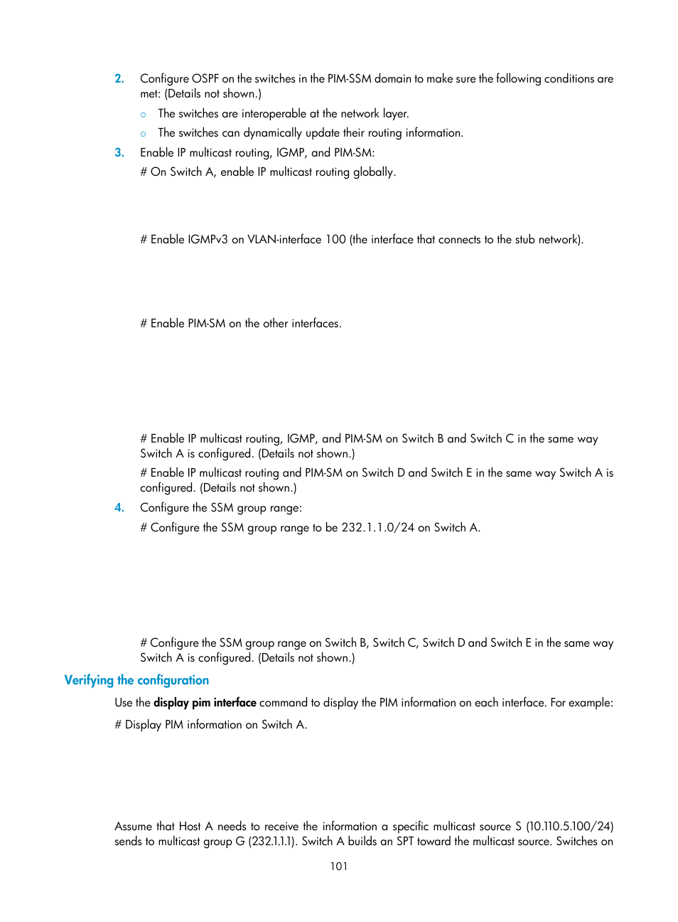 Verifying the configuration, Configuring pim-dm graft retry timer, Configuring pim-sm | H3C Technologies H3C S12500-X Series Switches User Manual | Page 111 / 226
