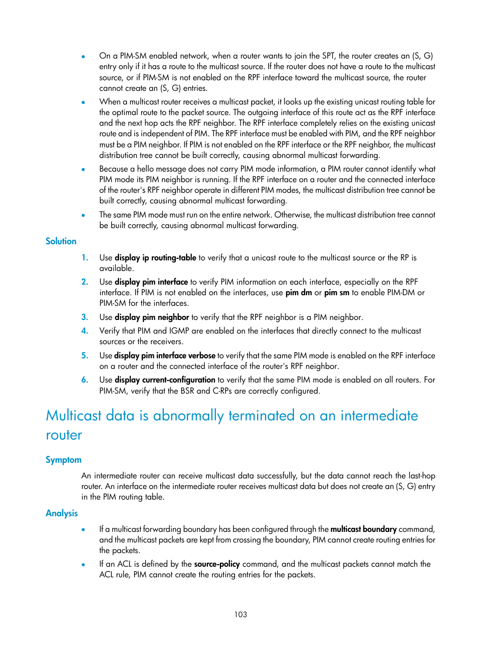 Solution, Symptom, Analysis | Configuring an rp | H3C Technologies H3C S12500-X Series Switches User Manual | Page 113 / 226