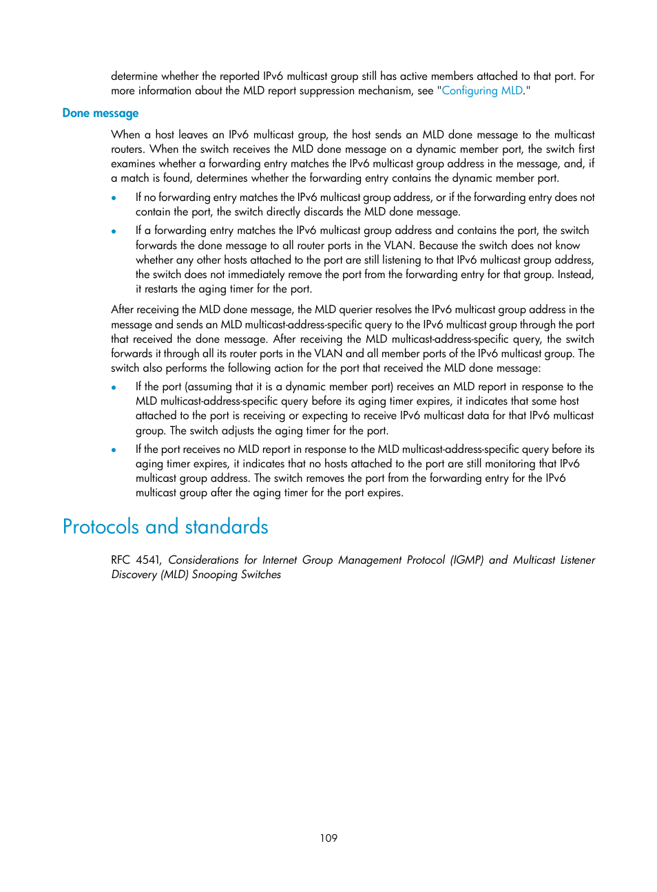 Done message, Protocols and standards, Configuring switchover to spt | Configuring pim-ssm | H3C Technologies H3C S12500-X Series Switches User Manual | Page 119 / 226