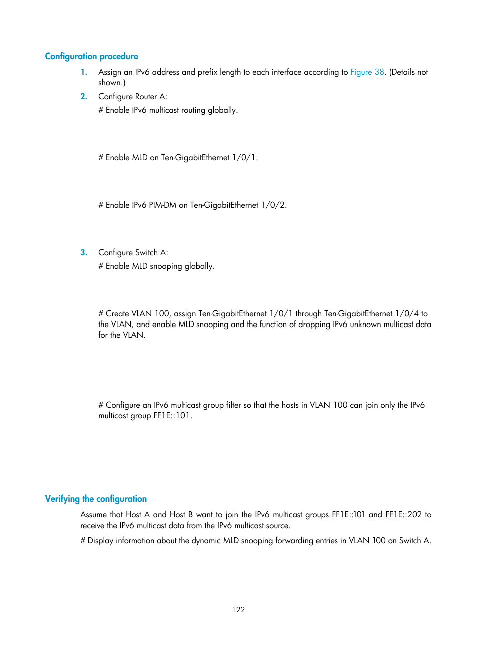 Configuration procedure, Verifying the configuration | H3C Technologies H3C S12500-X Series Switches User Manual | Page 132 / 226