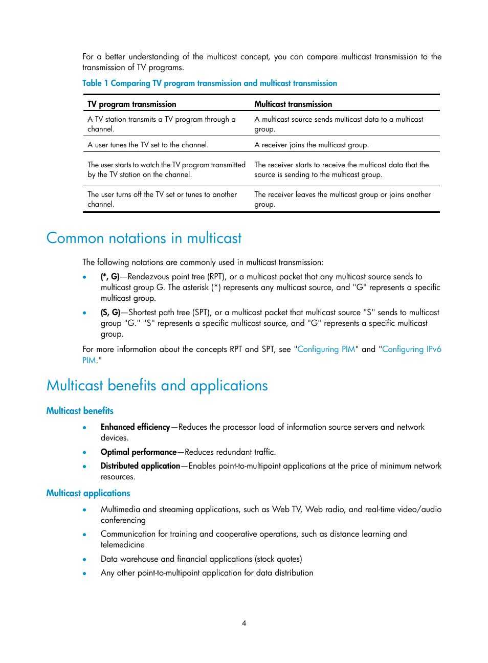 Common notations in multicast, Multicast benefits and applications, Multicast benefits | Multicast applications, Multicast features | H3C Technologies H3C S12500-X Series Switches User Manual | Page 14 / 226