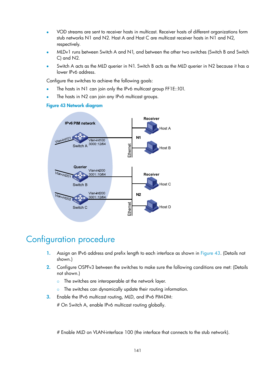 Configuration procedure, Configuring mld snooping, Overview | H3C Technologies H3C S12500-X Series Switches User Manual | Page 151 / 226